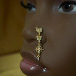 Dangle Double Butterfly Nose Stud Ring Piercing Jewelry