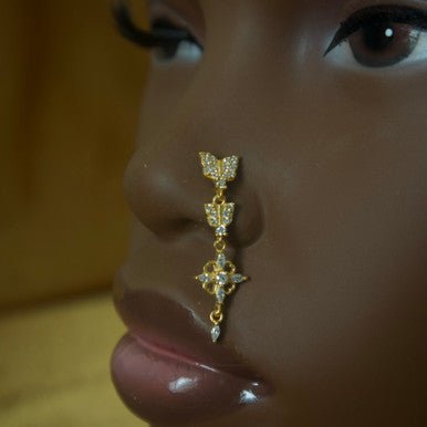 Dangle Double Butterfly Nose Stud Ring Piercing Jewelry