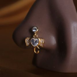 Dangle elephant cz heart middle nose stud