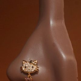 Dangle Kitty Pink Heart Nose Stud Piercing Jewelry