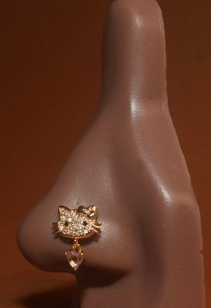 Dangle Kitty Pink Heart Nose Stud Piercing Jewelry