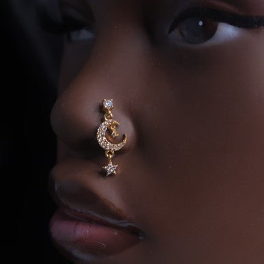 Dangle Moon Star Nose Stud Ring Piercing