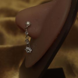 Dangle Silver Flower Nose Stud with L Shape Chain
