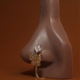 Butterfly Gem Shape Dangle Chain Nose Hoop