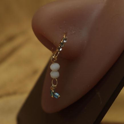 Double White Beads Dangling Nose Hoop