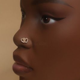 Double UP Heart Cubic Zirconia Nose Stud Piercing