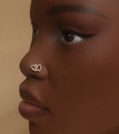 Double UP Heart Cubic Zirconia Nose Stud Piercing
