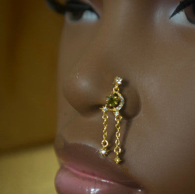 Galaxy Big Star Two Chain Dangle Gem Nose Stud