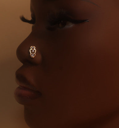 Triple Heart Gem Nose Stud Piercing Jewelry