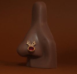 Gold CZ Reindeer Gem Nose Stud Piercing