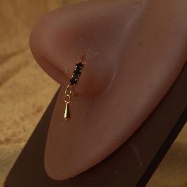 Elegant Black Gemstone with Teardrop Dangling Nose hoop