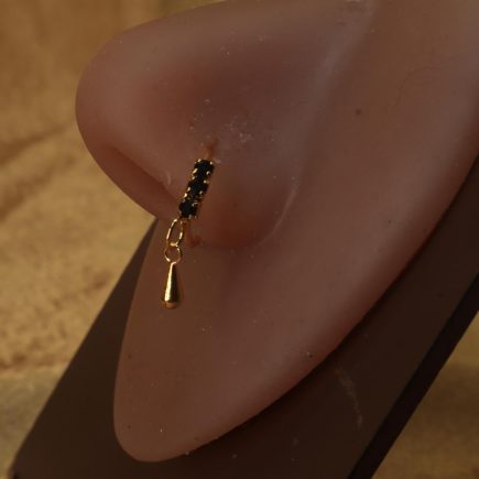 Elegant Black Gemstone with Teardrop Dangling Nose hoop