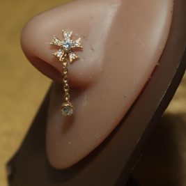 Five Petal Flower Dangle Chain Nose Stud