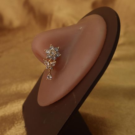 Floral Nose Stud with Dangling Butterfly and Gem