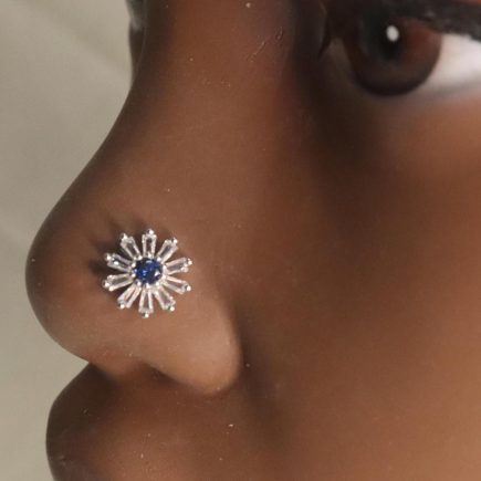 Flower Blue Gem Crystal Nose Stud Piercing Jewelry