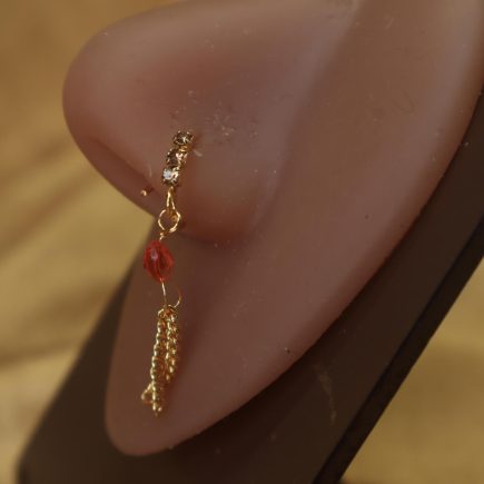 Gold Charming Gem Dangle nose hoop  with Chain