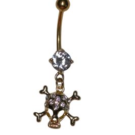 Gold Dangling Skull Belly Button Ring Piercing Jewelry