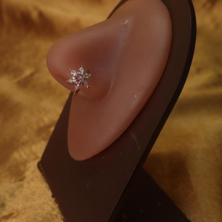 Gold Nose Hoop Piercing with Pink Flower Centerpiece