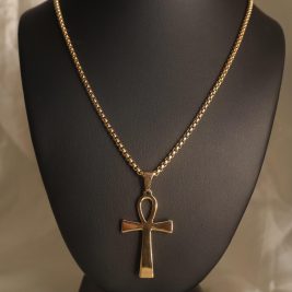 Gold Steel Ankh Pendant Necklace bead Jewelry