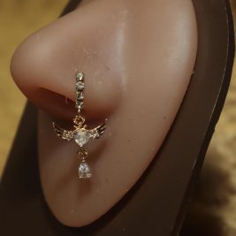 Heart Dangle  Wing Nose Hoop