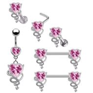 Horn Heart Swirl Set Body Jewelry Multiple Piercing Types