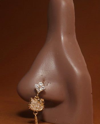 Kitty Dangle  Chain Nose Hoop
