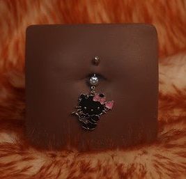 Black Pink Bow Kitty Navel Belly Button Piercing Jewelry