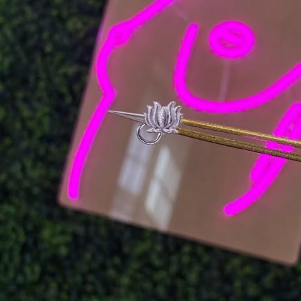 Lotus Silver  Flower Corkscrew Nose Stud