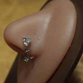 moon heart nose stud