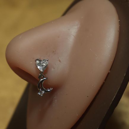 moon heart nose stud