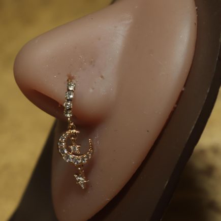Moon Two Star Dangle Nose Hoop