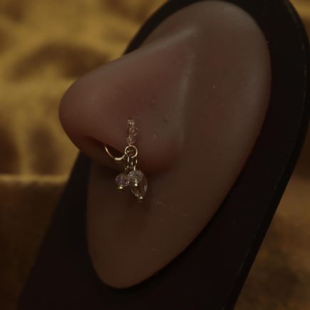 Nose Hoop Wire with Pink Three Beads Dangles