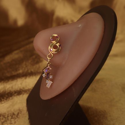 Pink and Purple Zigzag Box Nose Stud