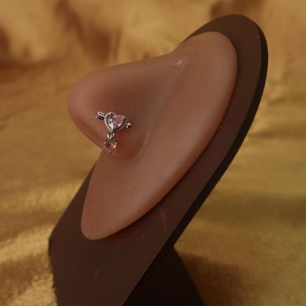 Pink Gem Dangle Nose Stud Jewelry Heart and Arrow Design