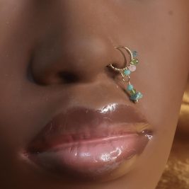 Pink Green Bead Nose Hoop Dangle Piercing