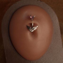 Pink Heart Wings Belly Button Navel Piercing