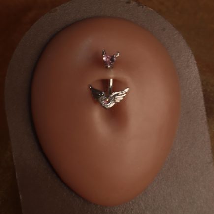 Pink Heart Wings Belly Button Navel Piercing