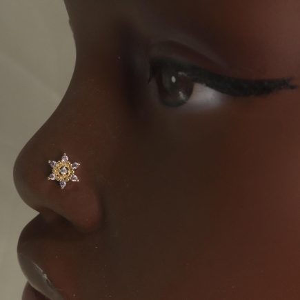 Pink Purple Cubic Zirconia Flower Nose Stud Ring Piercing