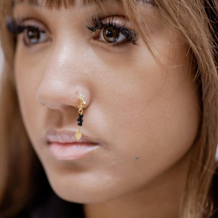 Dangling Black Princess  Gems Heart Hoop Piercing
