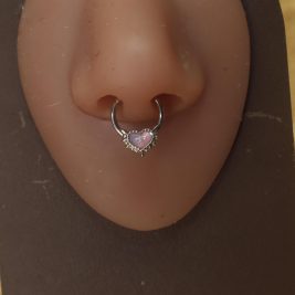 Radiant Pink Heart Silver Shiny Septum