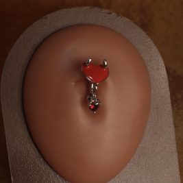 Red Horn Double Heart Dangle belly button