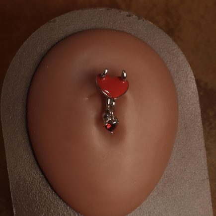 Red Horn Double Heart Dangle belly button
