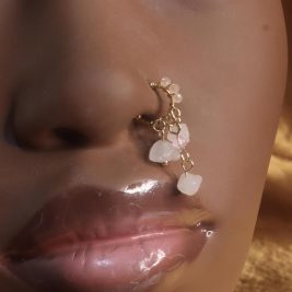 Rose Quartz Dangle Stone Non Piercing Nose Ring