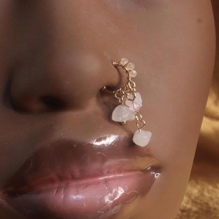 Rose Quartz Dangle Stone Non Piercing Nose Ring