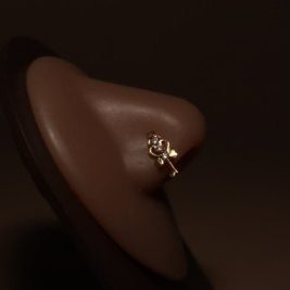 Three Cubic Zircon Gems Heart Key  Nose Stud Ring