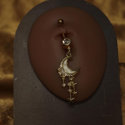 Shiny Half Moon and Dangle Star Belly Button Ring