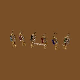 Six Half Color Clear  Gems Dangle Nose Hoop Ring Piercing