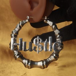 Sleek Silver Bamboo Hustle Word Earrings