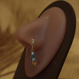 Sophisticated Gold Dangling Nose Hoop with Ball Accents