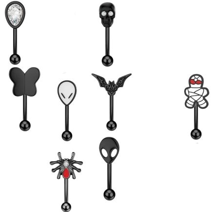 Spooky Black Halloween Eyebrow Piercing Set Stainless Steel